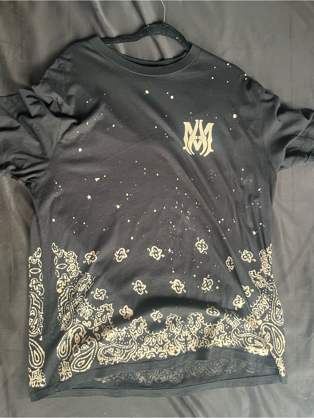 AMIRI Black Tee with Gold Bandana Accent